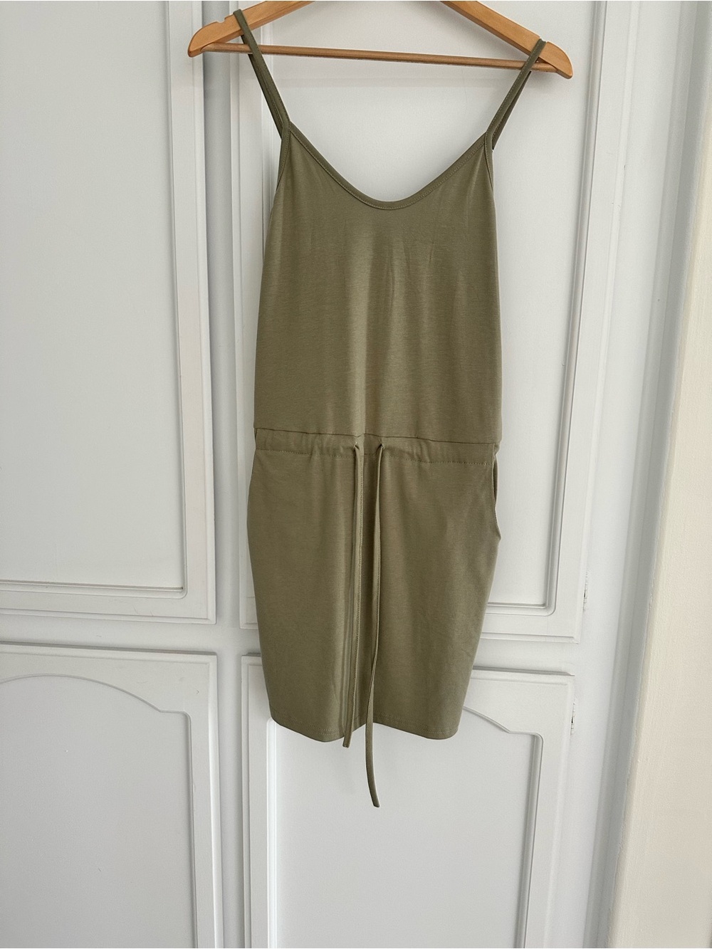 Olive Green Spaghetti Strap Drawstring Dress